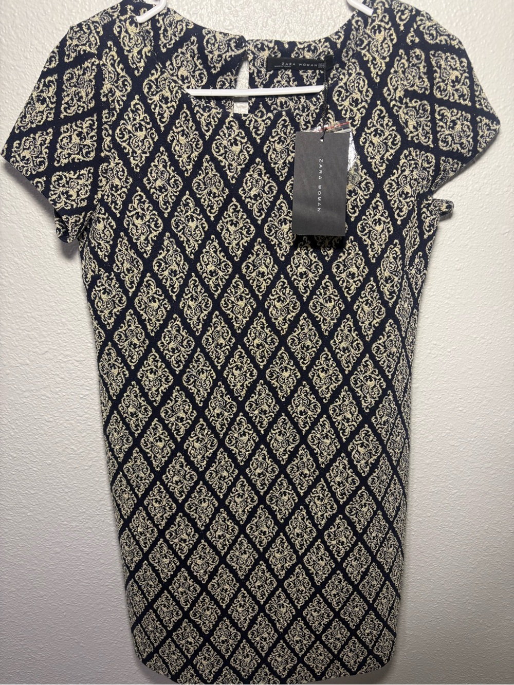NWT Zara Classic Black & Cream Printed Midi Sheath Dress Size XS